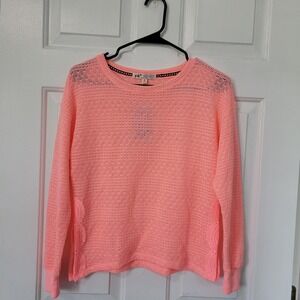 Jolt Open Weave Crewneck Sweater Women's Size Small Coral Long Cuffed Sleeve NWT